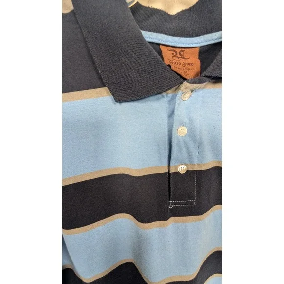 Vintage Y2K Vato Loco Polo Shirt Blue Stripe 2X Short Sleeves - Picture 5 of 6